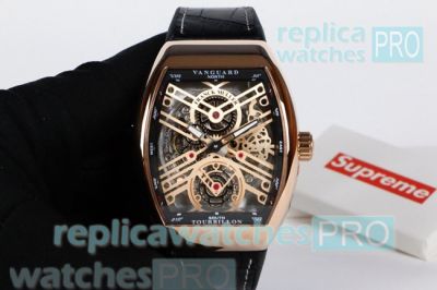 Best Quality Copy Franck Muller Vanguard Skeleton Dial Black Rubber Strap Watch